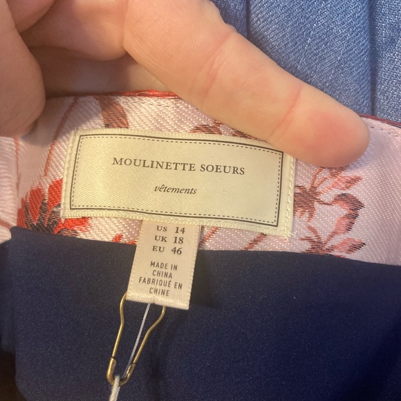 moulinette soeurs ANTHROPOLOGY embroidered size 14 navy blue A-line dress - Picture 6 of 12